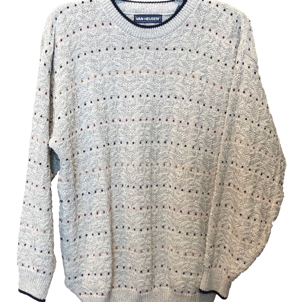 Men's Vintage 80's Van Heusen Multi Colored Dot Textured Knit Sweater Size M - Picture 1 of 10